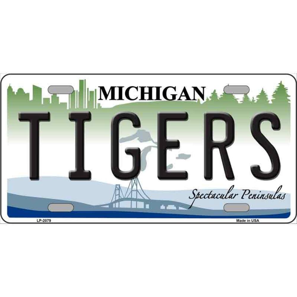 MLB Tigers License Plate Tag Metal Detroit Wall Sign  Baseball White New